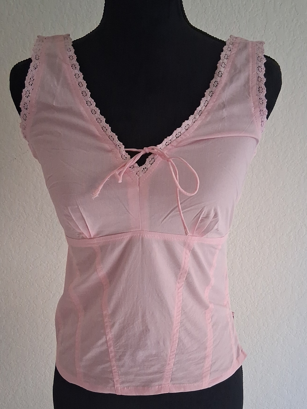 52 Weekends Light Pink Lace-Trim Tie-Front Camisole